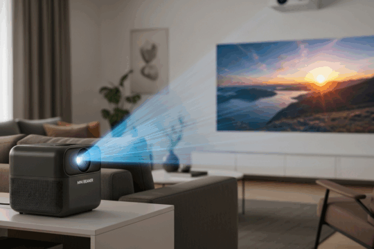 Yaber Pro V9 Mini-Beamer auf Tisch