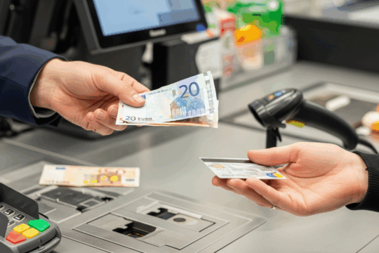 Bargeld abheben im Supermarkt an der Kasse