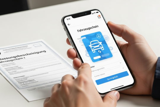 Smartphone mit digitaler Fahrzeugschein App bei Verkehrskontrolle