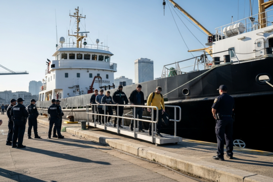 Migranten-Schiff im Hafen von New Orleans im Zusammenhang mit US-Migrationspolitik