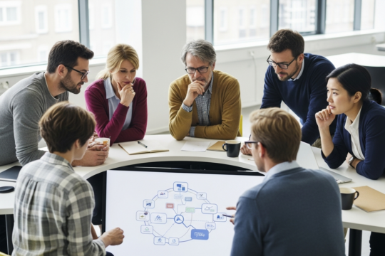 Teammeeting in Unternehmen mit flachen Hierarchien