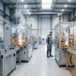 Ingenieur blickt auf hochmoderne Fertigung in Rheinmetalls Werk Silberhütte. Die Rheinmetall Investition Silberhütte schafft viele neue Jobs.